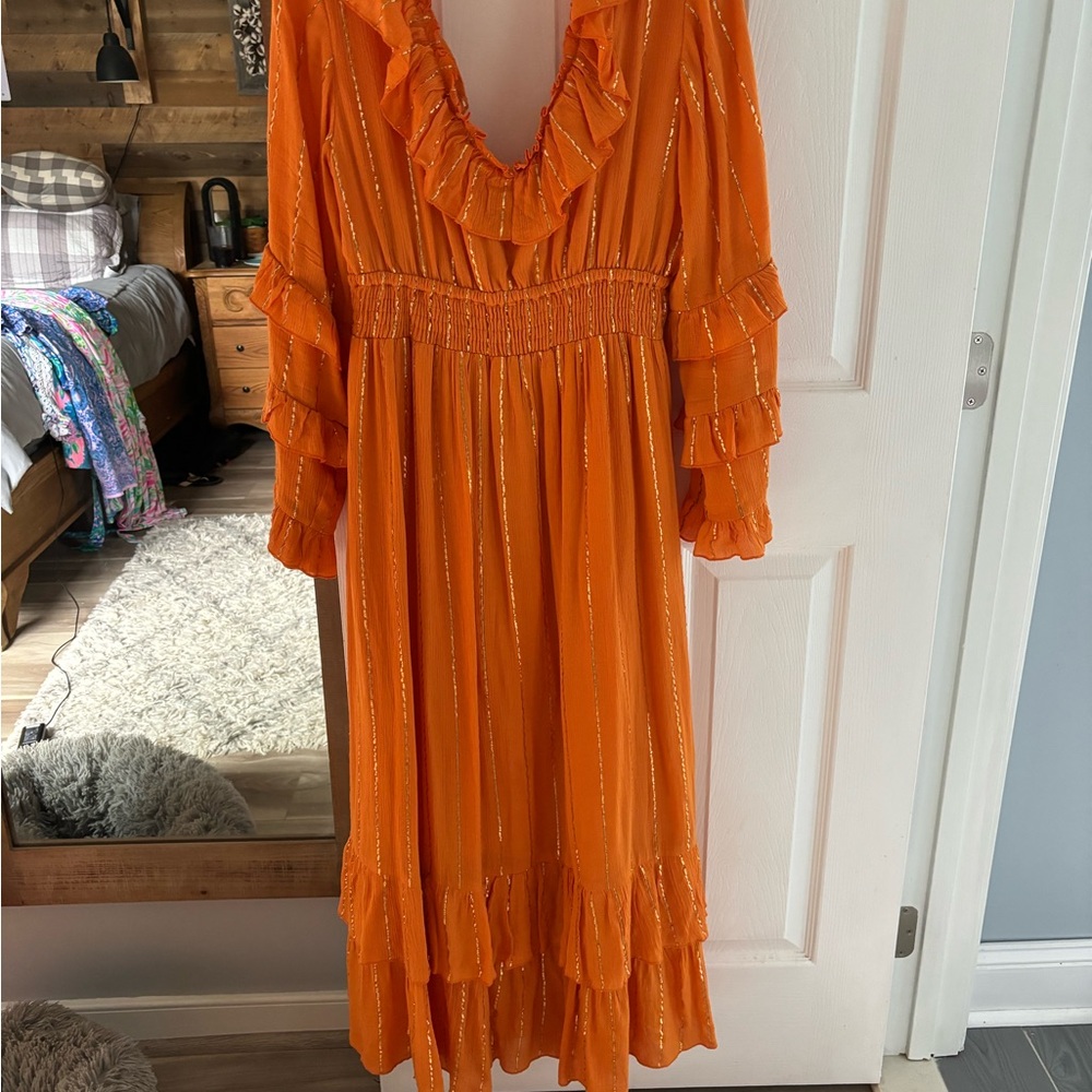 Orange Ruffled Maxi Dress Size Large - Picture 5 of 5